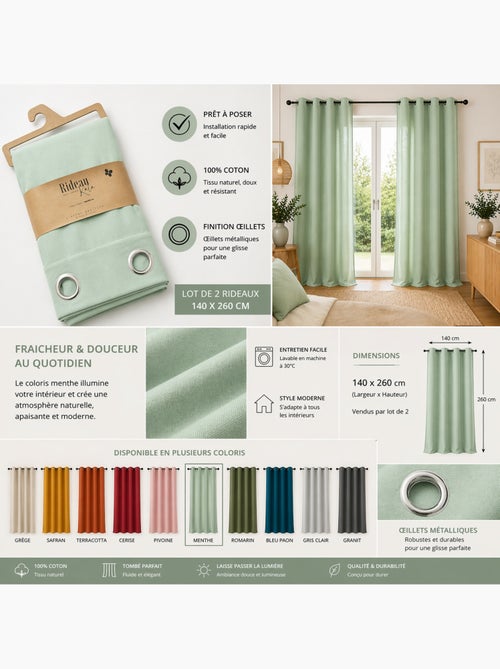 Lot de 2 Rideaux 100% Coton Prélavé – KALA - Kiabi