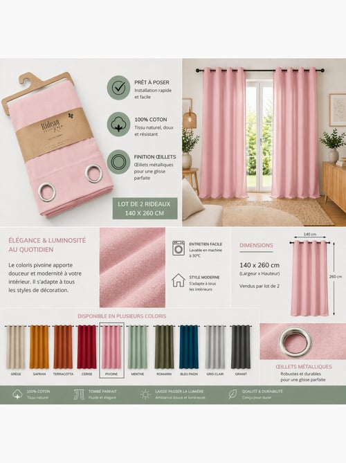 Lot de 2 Rideaux 100% Coton Prélavé – KALA - Kiabi