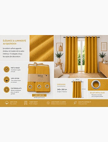Lot de 2 Rideaux 100% Coton Prélavé – KALA