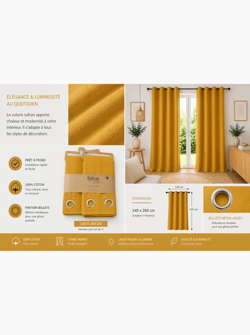Lot de 2 Rideaux 100% Coton Prélavé – KALA - Kiabi Lot de 2 Rideaux 100% Coton Prélavé – KALA - Kiabi