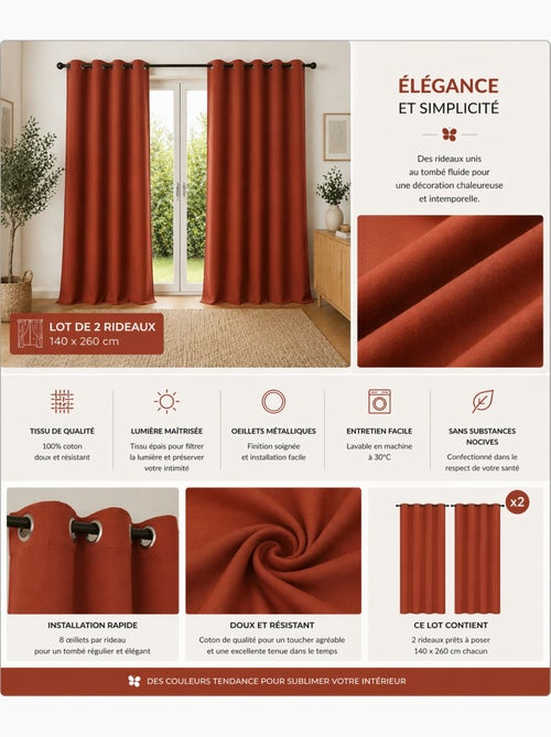 Lot de 2 Rideaux 100% Coton Prélavé – KALA - Kiabi