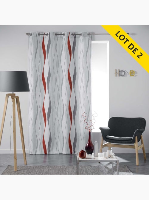 Lot de 2 Rideaux à œillets - Polyester imprimé - Ondulys - Kiabi