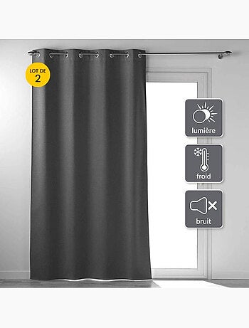 Lot de 2 rideaux a oeillets 100% occultant thermique uni occultissime