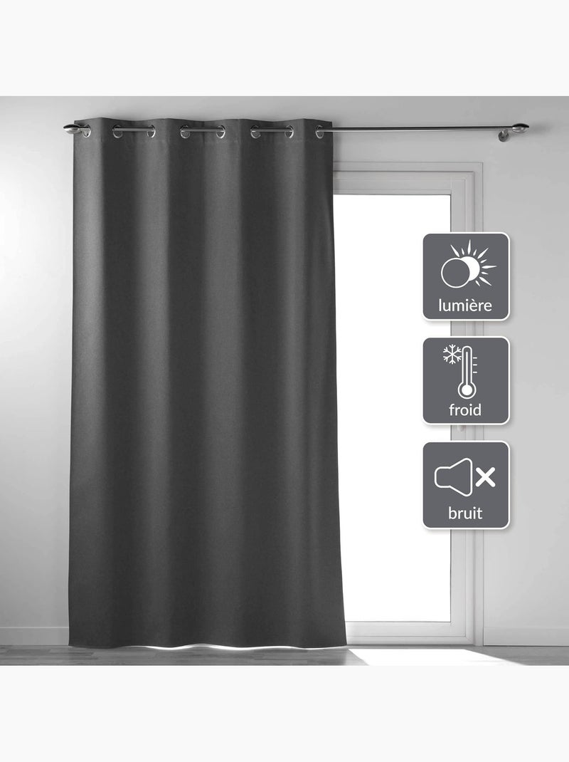 Lot de 2 rideaux a oeillets 100% occultant thermique uni occultissime gris anthracite - Kiabi