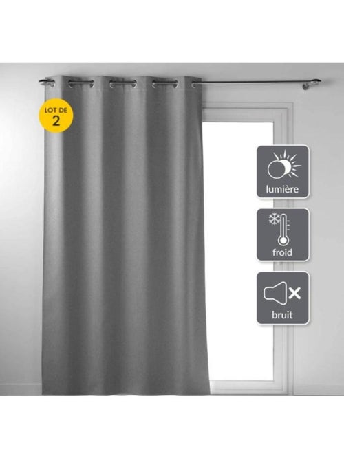Lot de 2 rideaux a oeillets 100% occultant thermique uni occultissime - Kiabi Lot de 2 rideaux a oeillets 100% occultant thermique uni occultissime - Kiabi