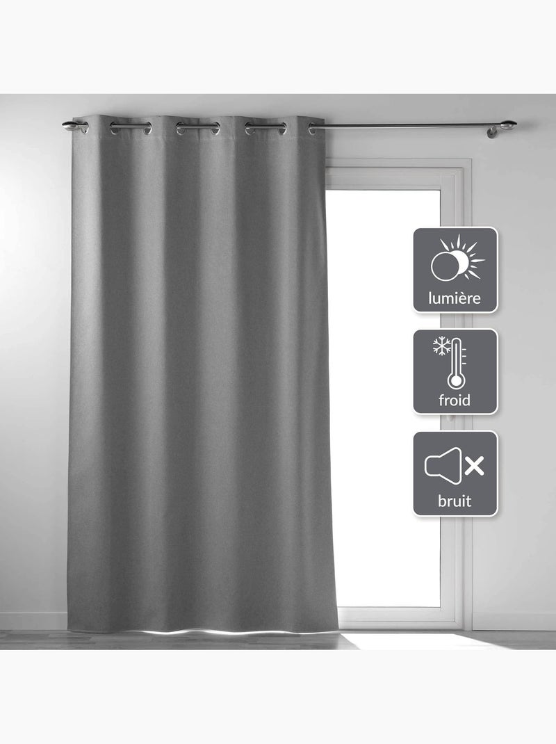 Lot de 2 rideaux a oeillets 100% occultant thermique uni occultissime Gris - Kiabi