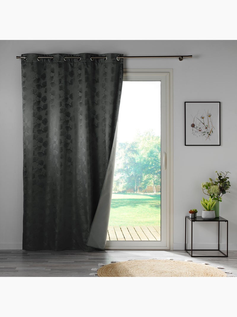 Lot de 2 Rideaux à oeillets 100% occultant/jacquard - Lunella gris anthracite - Kiabi
