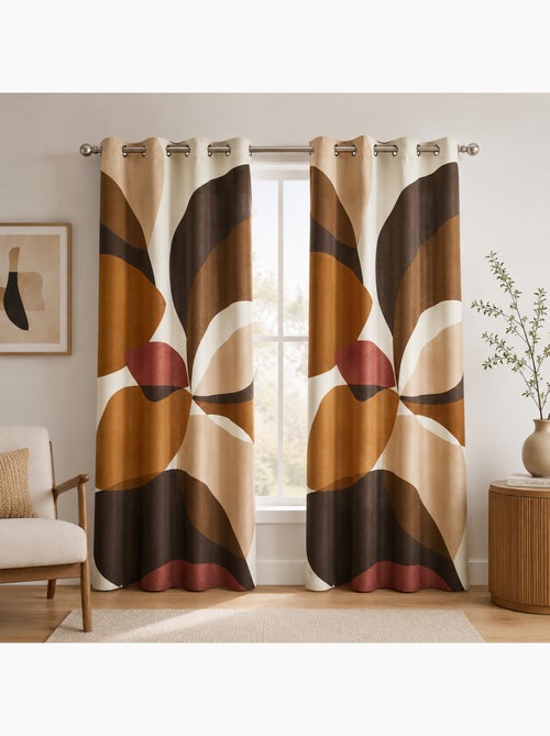 Lot de 2 rideaux à œillets 140 x 260 cm coton/polyester imprimé mouna - Kiabi Lot de 2 rideaux à œillets 140 x 260 cm coton/polyester imprimé mouna - Kiabi