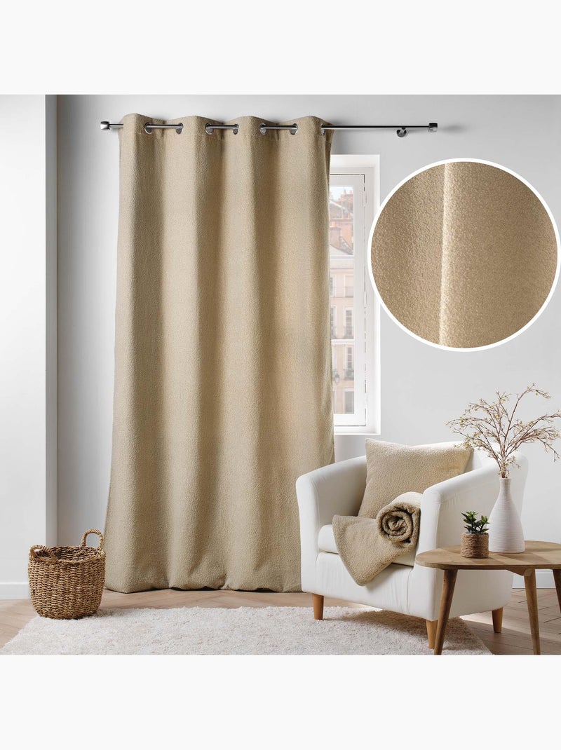 Lot de 2 Rideaux à Œillets – Bouclette Unie – Wooly Beige - Kiabi