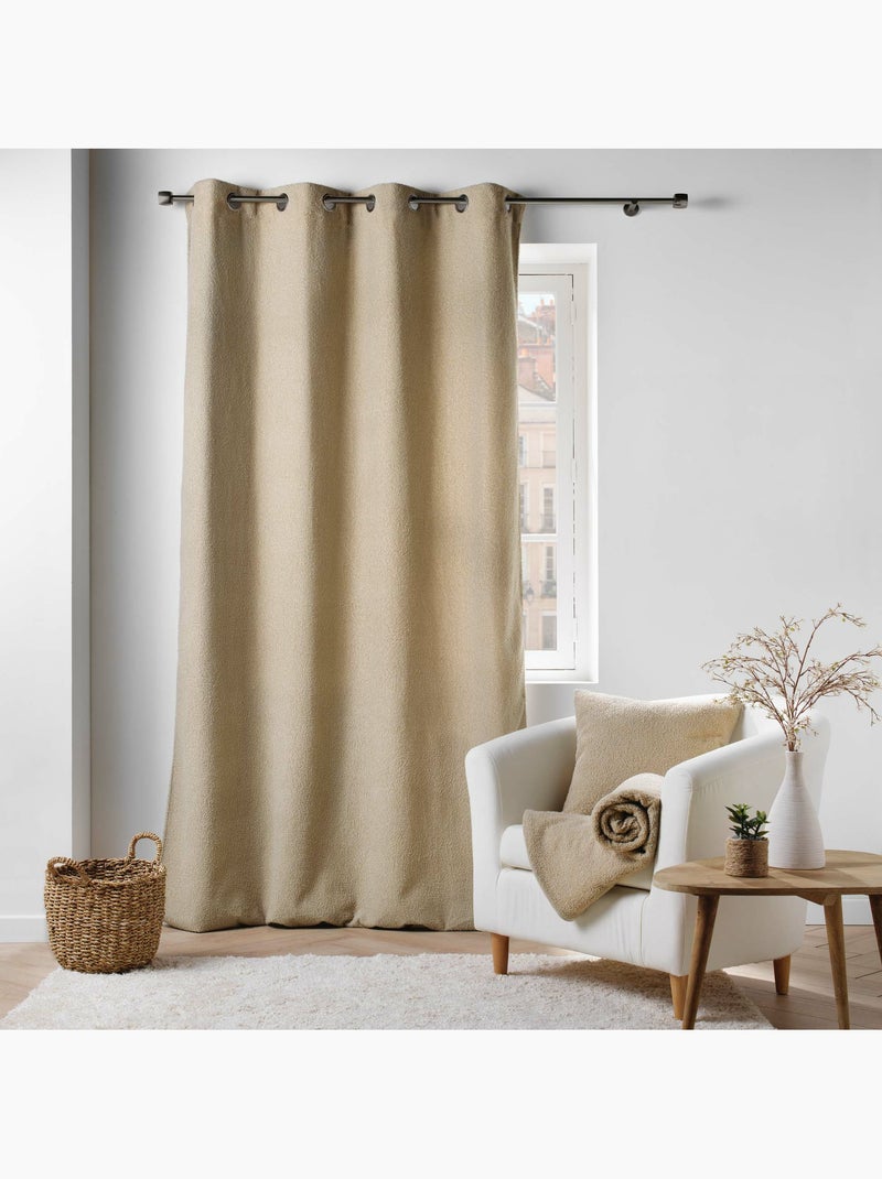 Lot de 2 Rideaux à Œillets – Bouclette Unie – Wooly Beige - Kiabi