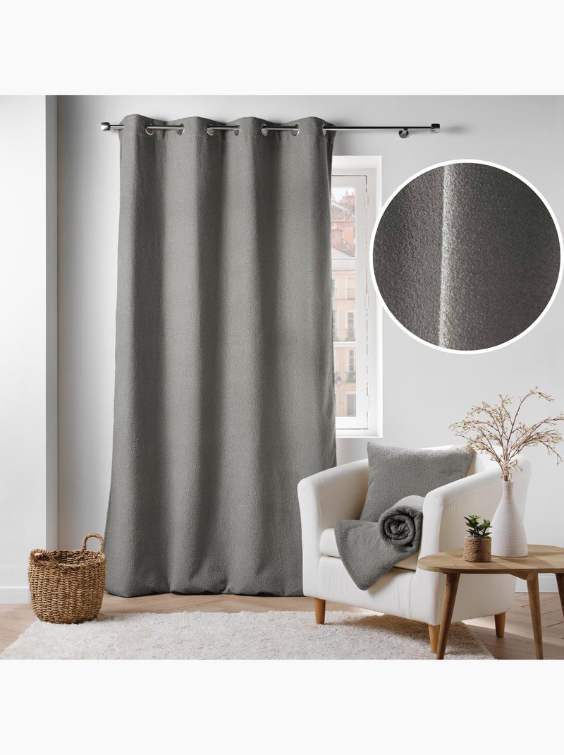 Lot de 2 Rideaux à Œillets – Bouclette Unie – Wooly Gris - Kiabi