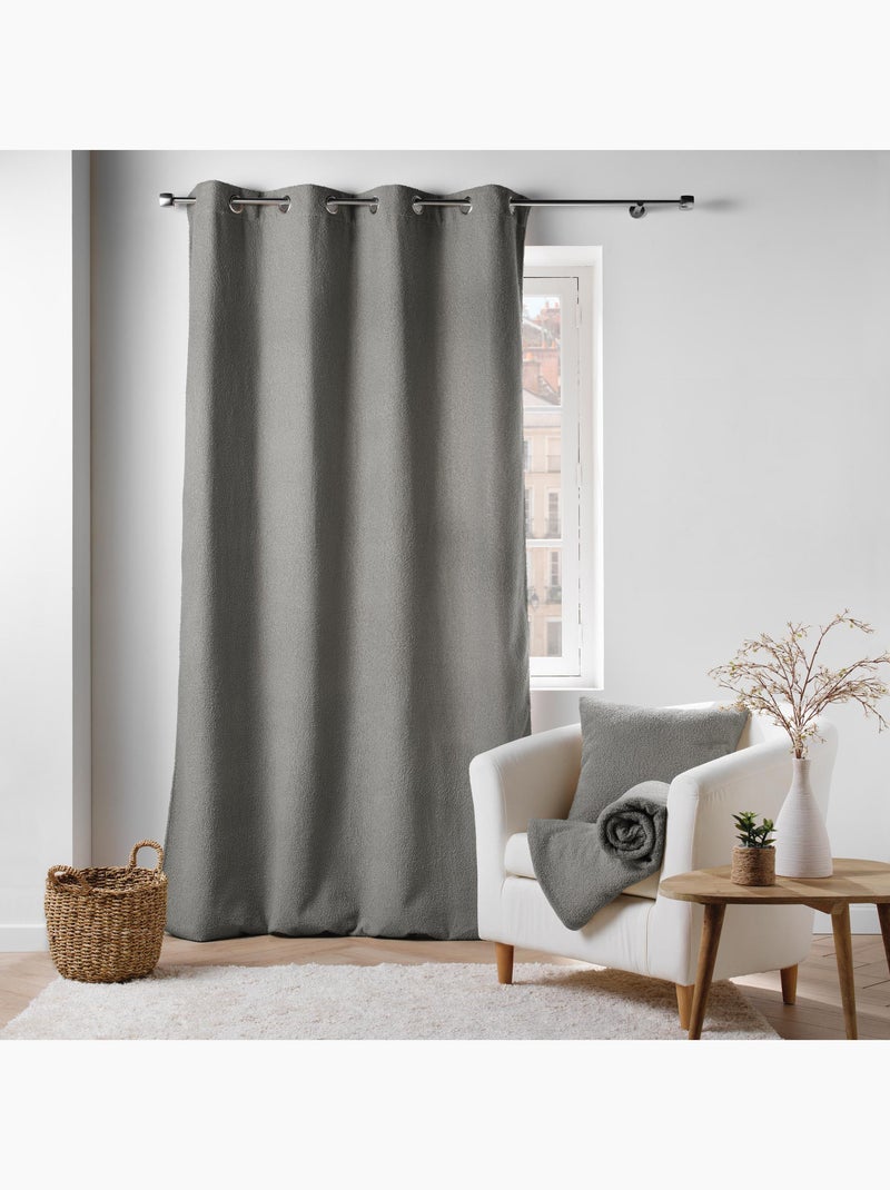 Lot de 2 Rideaux à Œillets – Bouclette Unie – Wooly Gris - Kiabi