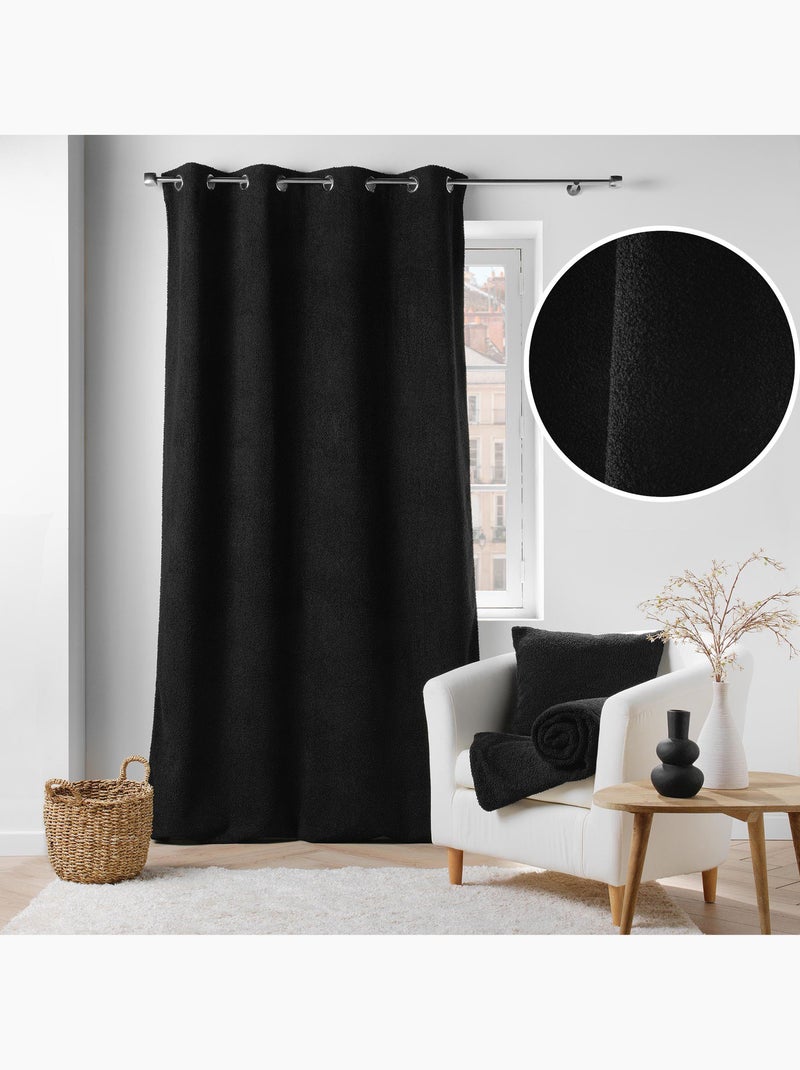 Lot de 2 Rideaux à Œillets – Bouclette Unie – Wooly Noir - Kiabi