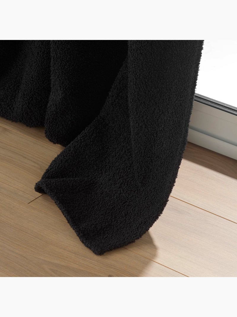 Lot de 2 Rideaux à Œillets – Bouclette Unie – Wooly Noir - Kiabi