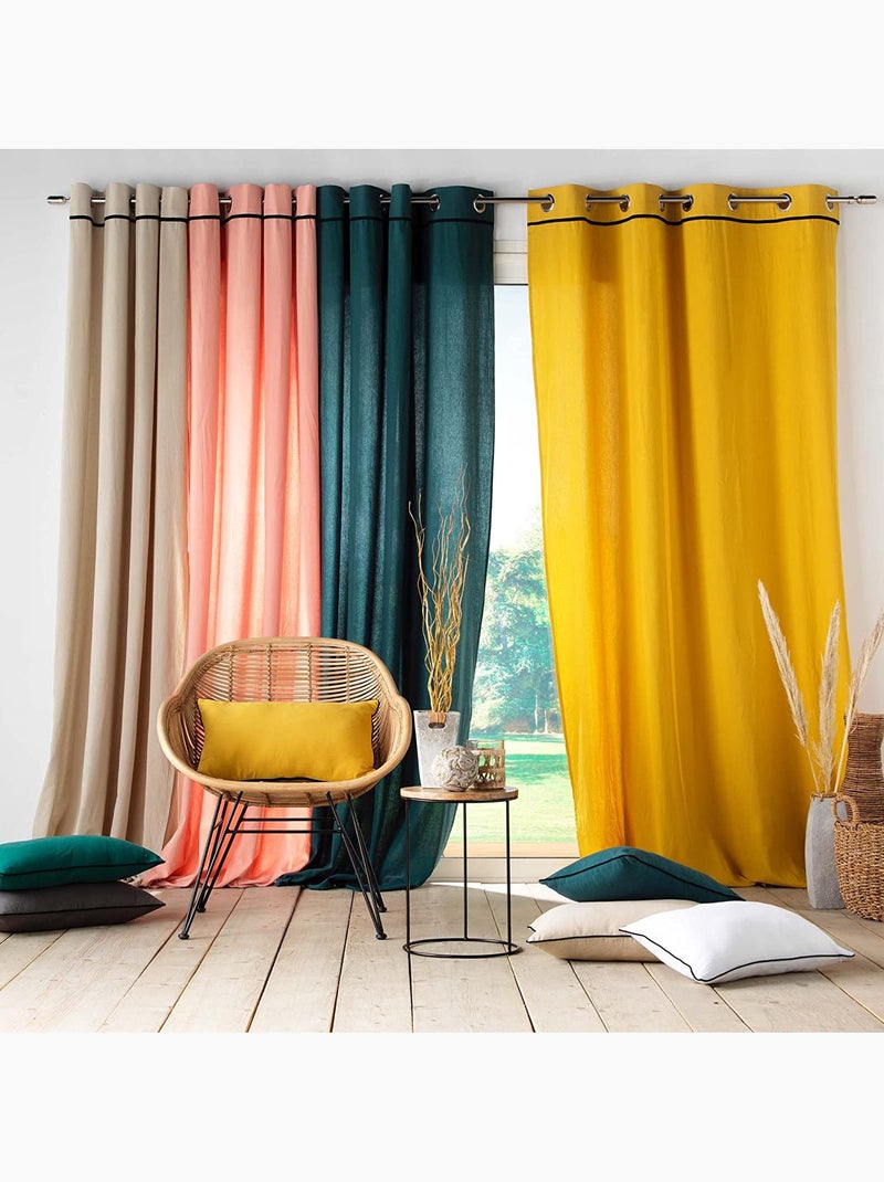 Lot de 2 rideaux à oeillets Coton lavé Linette Terracotta - Kiabi