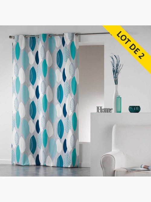 Lot de 2 rideaux à œillets – coton tamisant imprimé Leafy - Kiabi