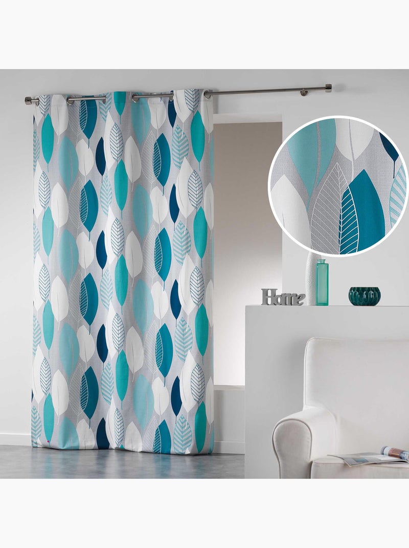 Lot de 2 rideaux à œillets – coton tamisant imprimé Leafy Bleu - Kiabi
