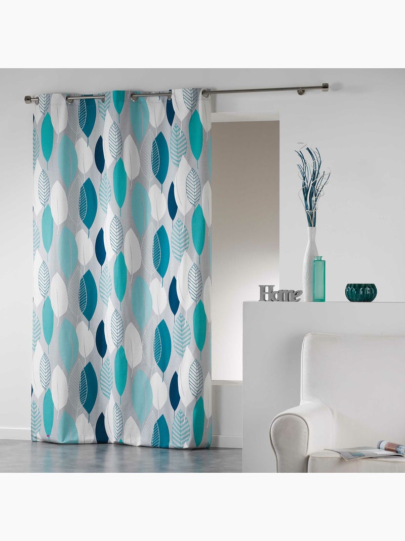Lot de 2 rideaux à œillets – coton tamisant imprimé Leafy Bleu - Kiabi