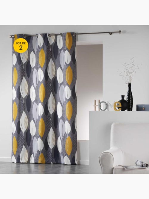 Lot de 2 rideaux à œillets – coton tamisant imprimé Leafy - Kiabi