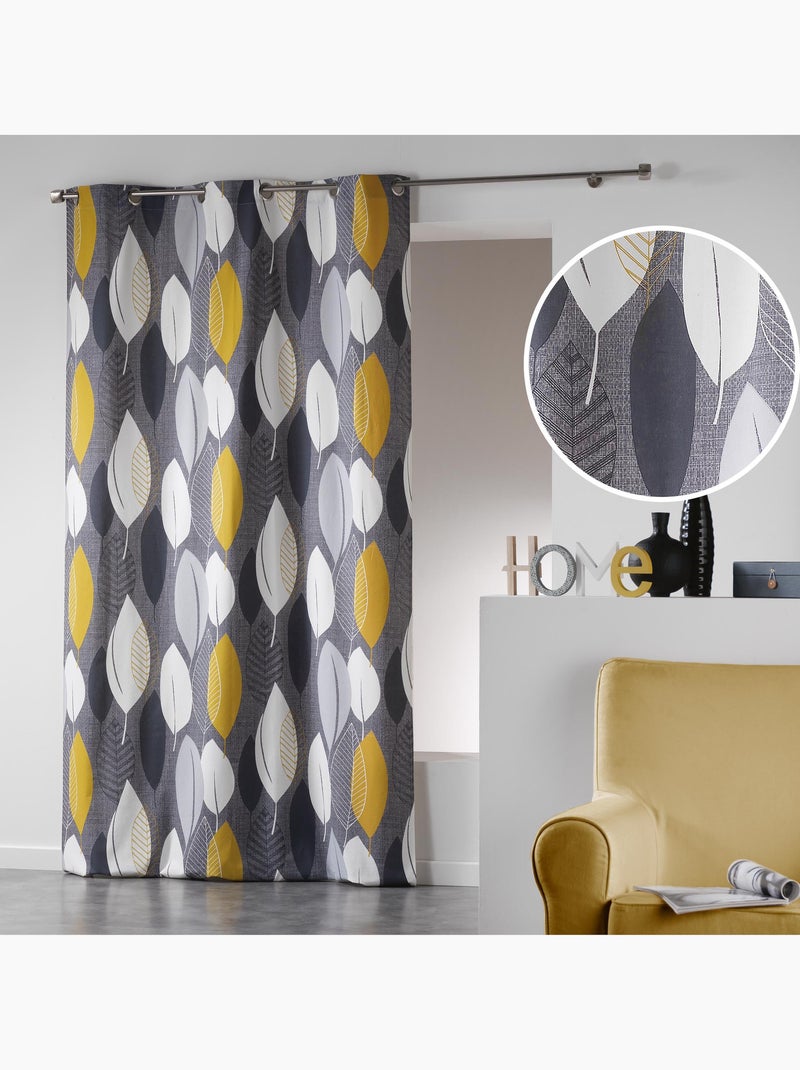 Lot de 2 rideaux à œillets – coton tamisant imprimé Leafy Jaune - Kiabi