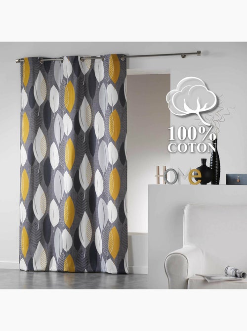 Lot de 2 rideaux à œillets – coton tamisant imprimé Leafy - Kiabi