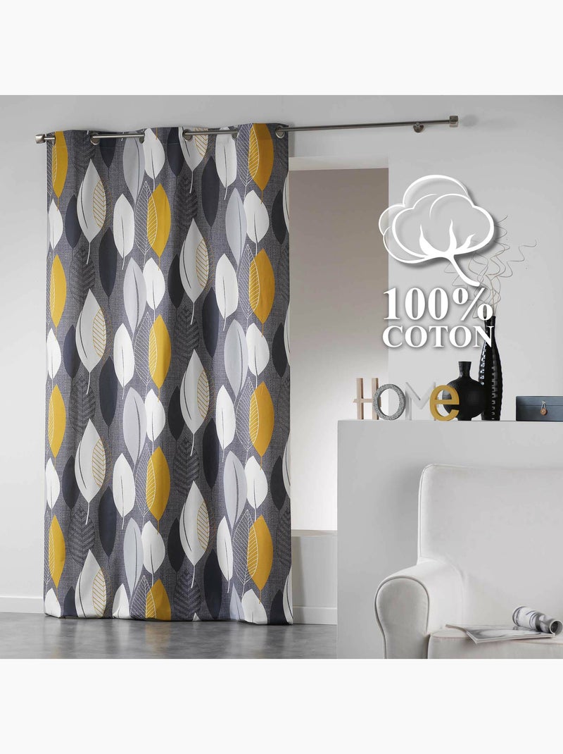 Lot de 2 rideaux à œillets – coton tamisant imprimé Leafy Jaune - Kiabi