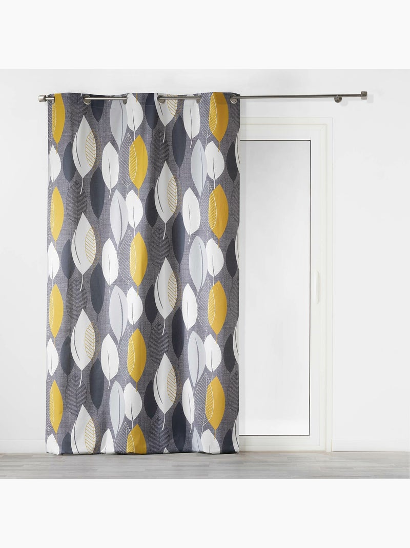Lot de 2 rideaux à œillets – coton tamisant imprimé Leafy Jaune - Kiabi