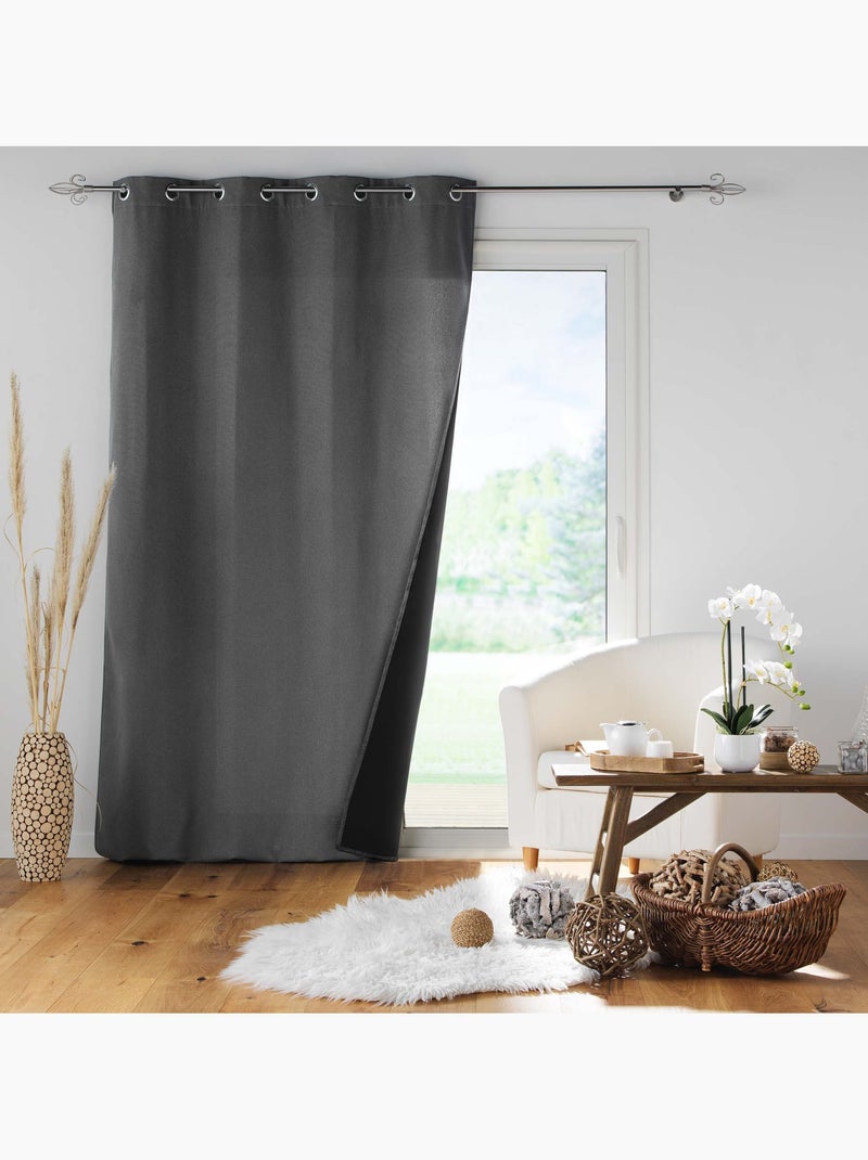 Lot de 2 Rideaux à oeillets doublé polaire isolant Jupiter gris anthracite - Kiabi