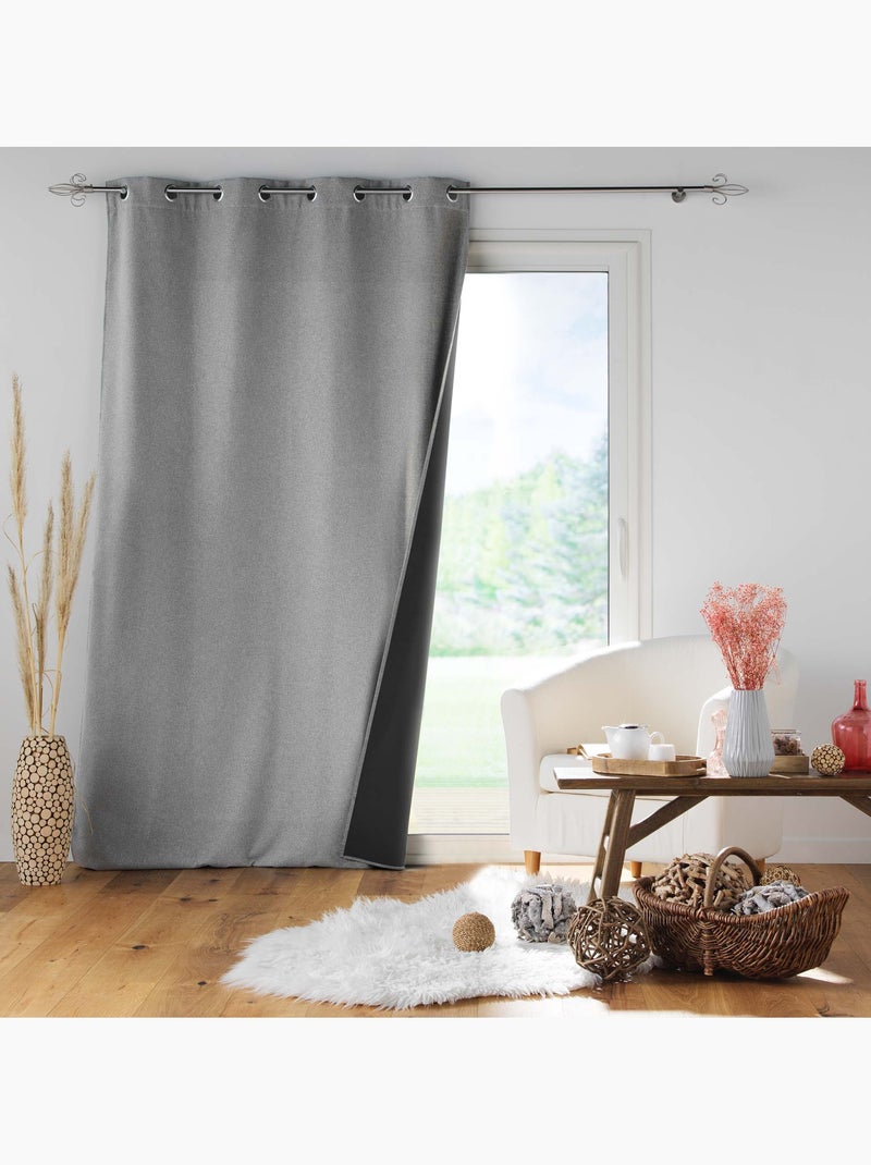 Lot de 2 Rideaux à oeillets doublé polaire isolant Jupiter Gris - Kiabi