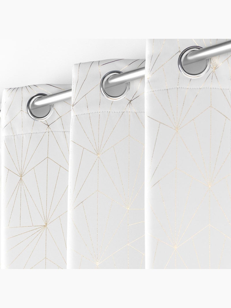 Lot de 2 Rideaux à Oeillets ECLAT, Occultant Imprimé Métallisé Blanc - Kiabi