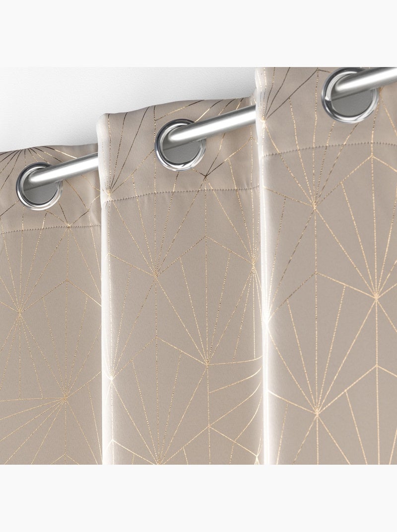 Lot de 2 Rideaux à Oeillets ECLAT, Occultant Imprimé Métallisé Taupe - Kiabi