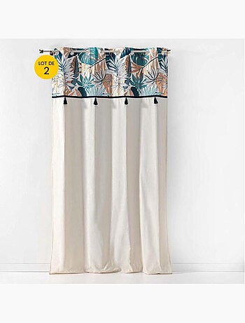 Lot de 2 rideaux a oeillets en coton + haut metallisé Alianor