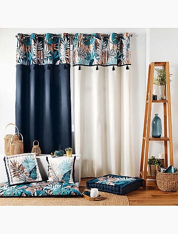 Lot de 2 rideaux a oeillets en coton + haut metallisé Alianor