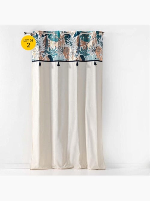 Lot de 2 rideaux a oeillets en coton + haut metallisé Alianor - Kiabi