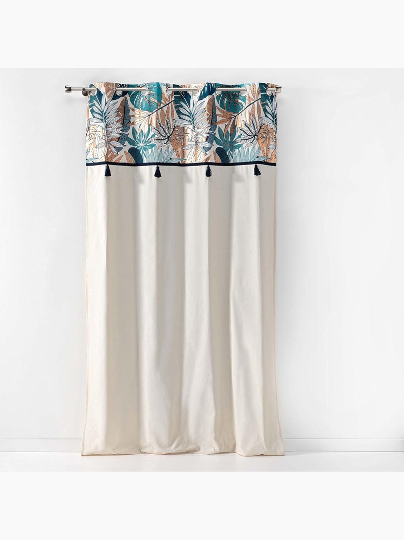 Lot de 2 rideaux a oeillets en coton + haut metallisé Alianor Beige naturel - Kiabi