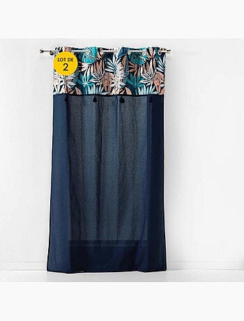 Lot de 2 rideaux a oeillets en coton + haut metallisé Alianor
