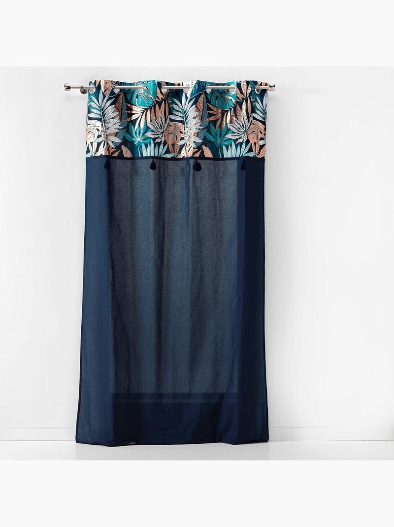 Lot de 2 rideaux a oeillets en coton + haut metallisé Alianor Bleu - Kiabi