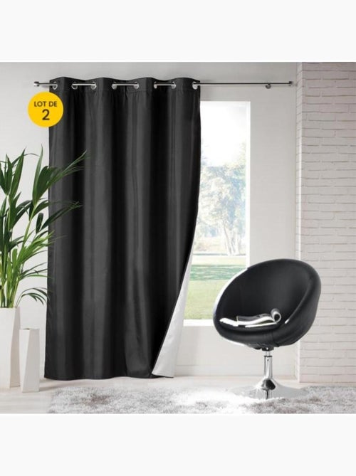 Lot de 2 rideaux  à œillets isolant thermique Icemount Noir 140 x 260 cm - dos en polyuréthane - Kiabi
