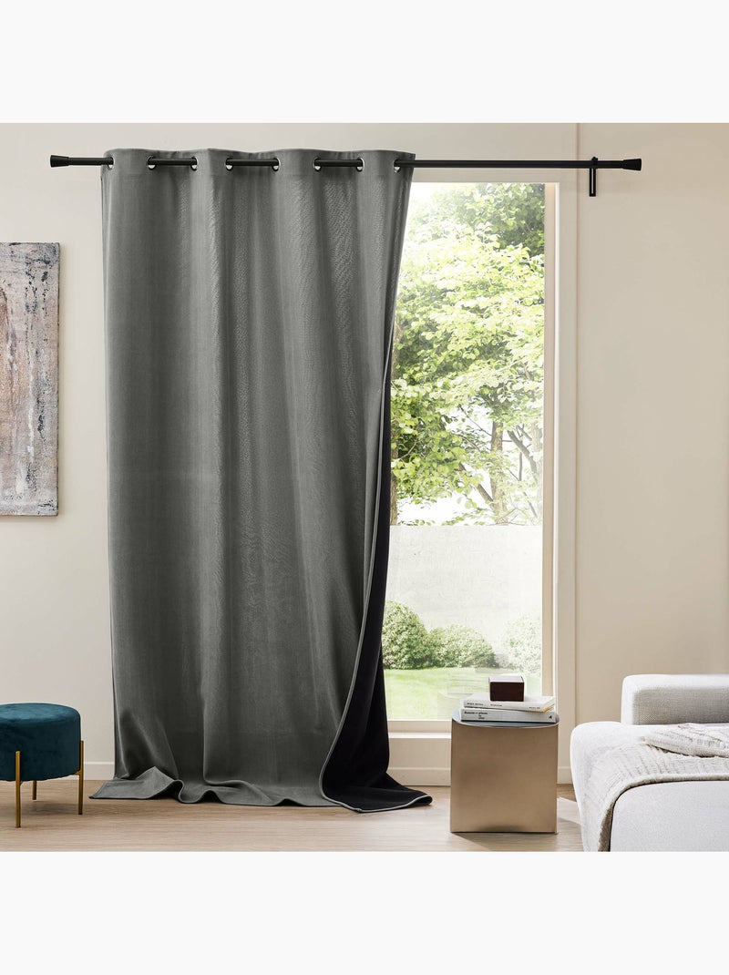 Lot de 2 Rideaux à Œillets Velours Côtelé / Polaire Thermique gris anthracite - Kiabi