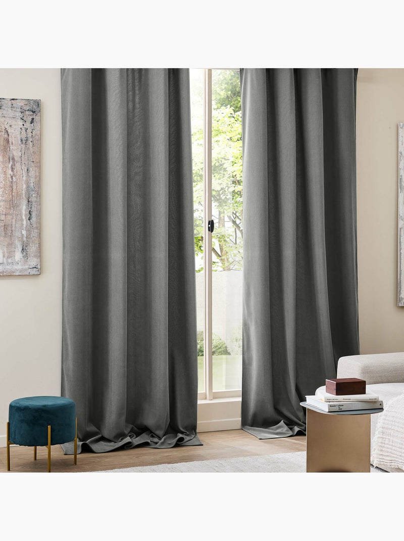 Lot de 2 Rideaux à Œillets Velours Côtelé / Polaire Thermique gris anthracite - Kiabi