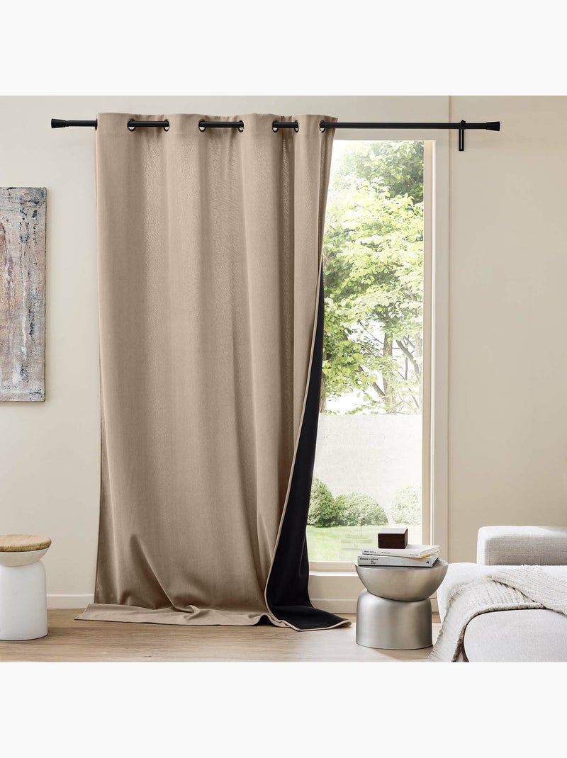 Lot de 2 Rideaux à Œillets Velours Côtelé / Polaire Thermique Marron noisette - Kiabi