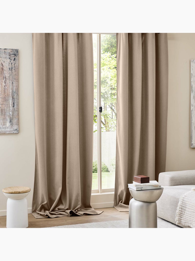 Lot de 2 Rideaux à Œillets Velours Côtelé / Polaire Thermique Marron noisette - Kiabi