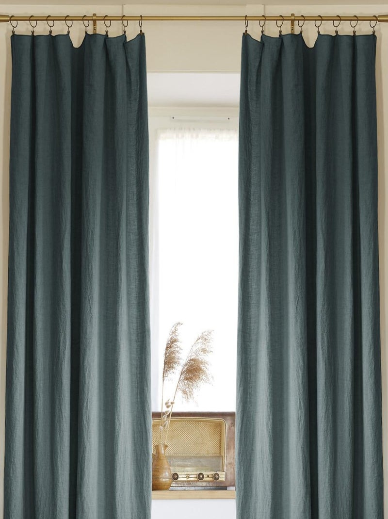 Lot de 2 rideaux ajustable + 8 anneaux pince "Soline" 140 x 270 cm Lin lavé - Soline Ardoise - 2 Pan Gris - Kiabi