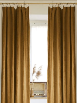 Lot de 2 rideaux ajustable + 8 anneaux pince "Soline" 140 x 270 cm Lin lavé - Soline Caramel - 2 Pan