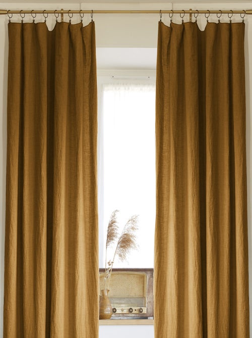 Lot de 2 rideaux ajustable + 8 anneaux pince "Soline" 140 x 270 cm Lin lavé - Soline Caramel - 2 Pan - Kiabi