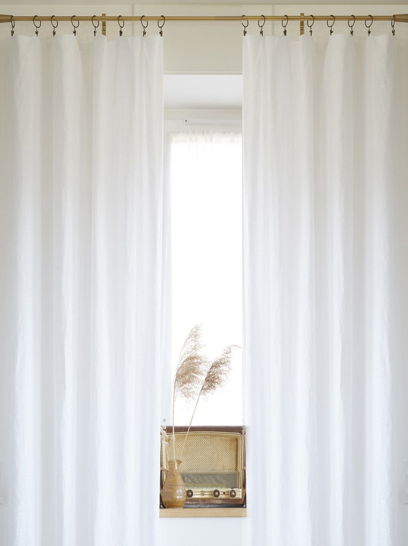 Lot de 2 rideaux ajustable + 8 anneaux pince "Soline" 140 x 270 cm Lin lavé - Soline Craie - 2 Panne Blanc - Kiabi