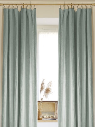 Lot de 2 rideaux ajustable + 8 anneaux pince "Soline" 140 x 270 cm Lin lavé - Soline Eucalyptus - 2