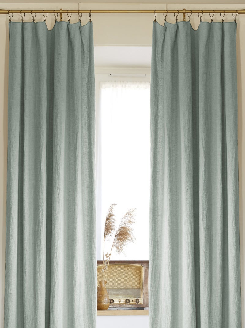 Lot de 2 rideaux ajustable + 8 anneaux pince "Soline" 140 x 270 cm Lin lavé - Soline Eucalyptus - 2 Bleu - Kiabi