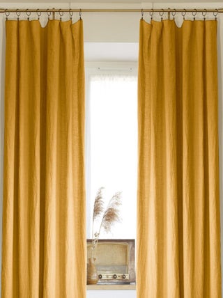 Lot de 2 rideaux ajustable + 8 anneaux pince "Soline" 140 x 270 cm Lin lavé - Soline Miel - 2 Pannea