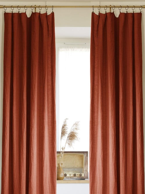 Lot de 2 rideaux ajustable + 8 anneaux pince "Soline" 140 x 270 cm Lin lavé - Soline Paprika - 2 Pan - Kiabi